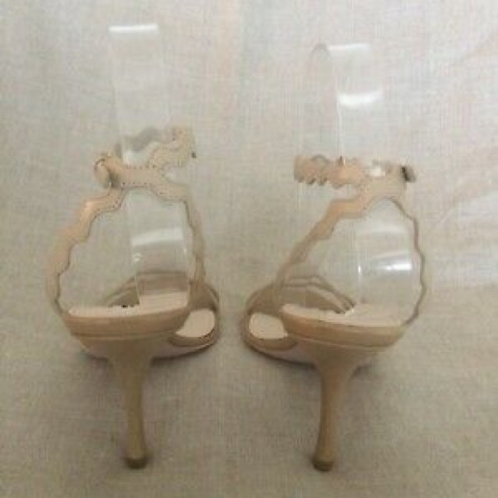 Prada Scalloped Sandals Tan Leather Ankle Strap - Picture 7 of 8